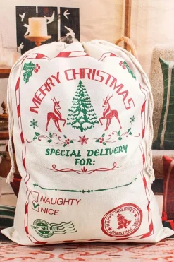 Sale Dear-Lover Merry Christmas Elk Print Drawstring Gift Sack White