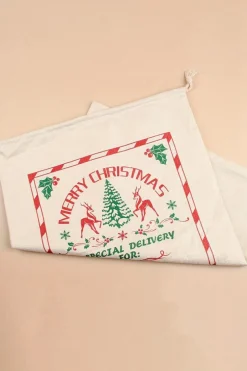 Sale Dear-Lover Merry Christmas Elk Print Drawstring Gift Sack White