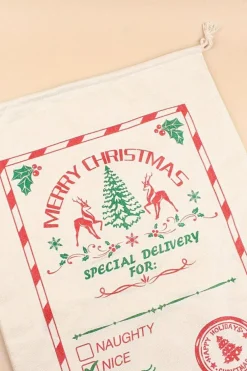 Sale Dear-Lover Merry Christmas Elk Print Drawstring Gift Sack White