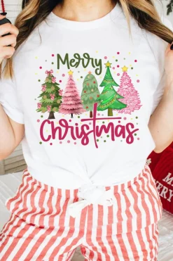 Online Dear-Lover Merry Christmas Holiday Vibe Graphic Crewneck T Shirt White