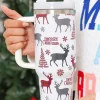 New Dear-Lover Merry Christmas Tree Snowflake Elk Print Handle Tumbler White
