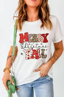 New Dear-Lover MERRY Christmas YAll Graphic Crewneck T Shirt White
