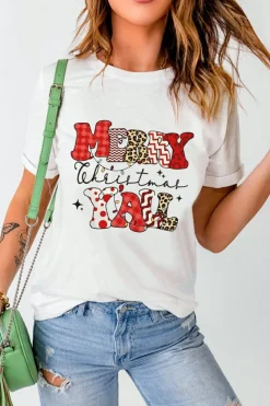 New Dear-Lover MERRY Christmas YAll Graphic Crewneck T Shirt White