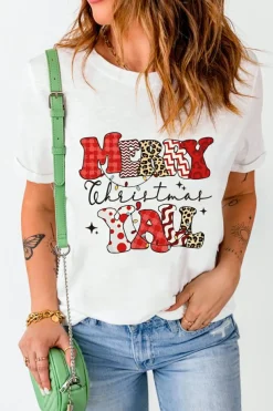New Dear-Lover MERRY Christmas YAll Graphic Crewneck T Shirt White