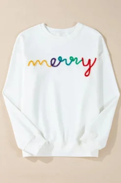 Fashion Dear-Lover MERRY Graphic Pullover Sweatshirt White