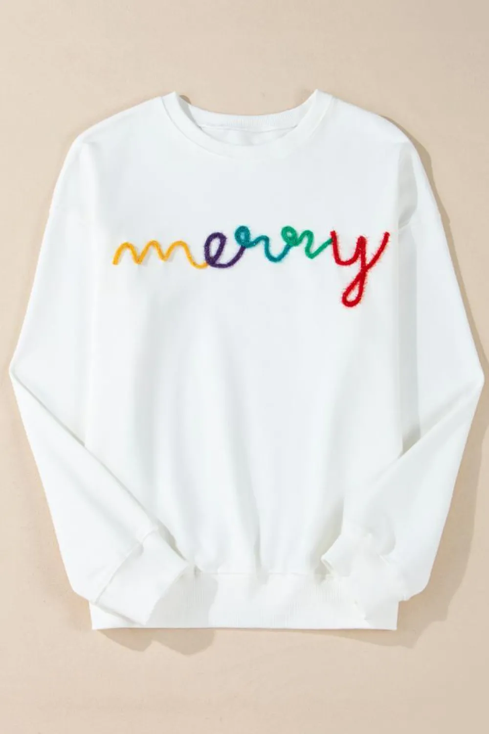 Fashion Dear-Lover MERRY Graphic Pullover Sweatshirt White