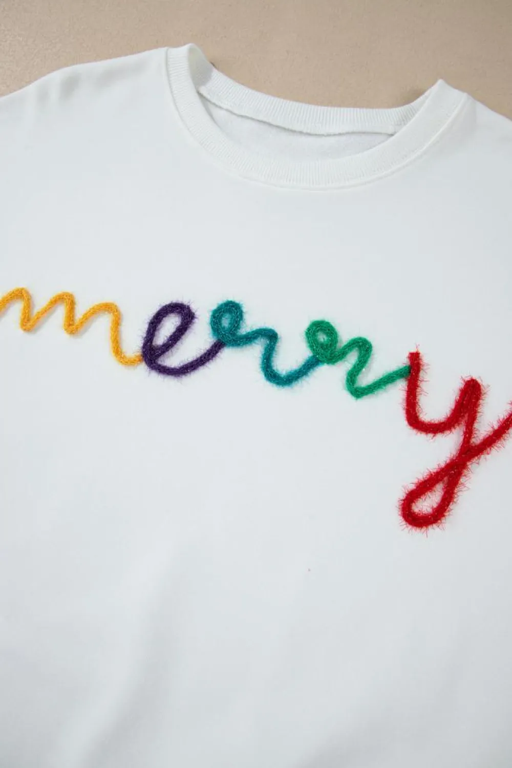 Fashion Dear-Lover MERRY Graphic Pullover Sweatshirt White