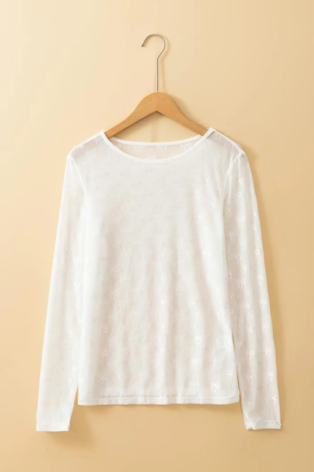 Outlet Dear-Lover Mesh Bow Pattern Long Sleeve Top White