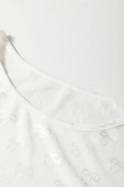 Outlet Dear-Lover Mesh Bow Pattern Long Sleeve Top White