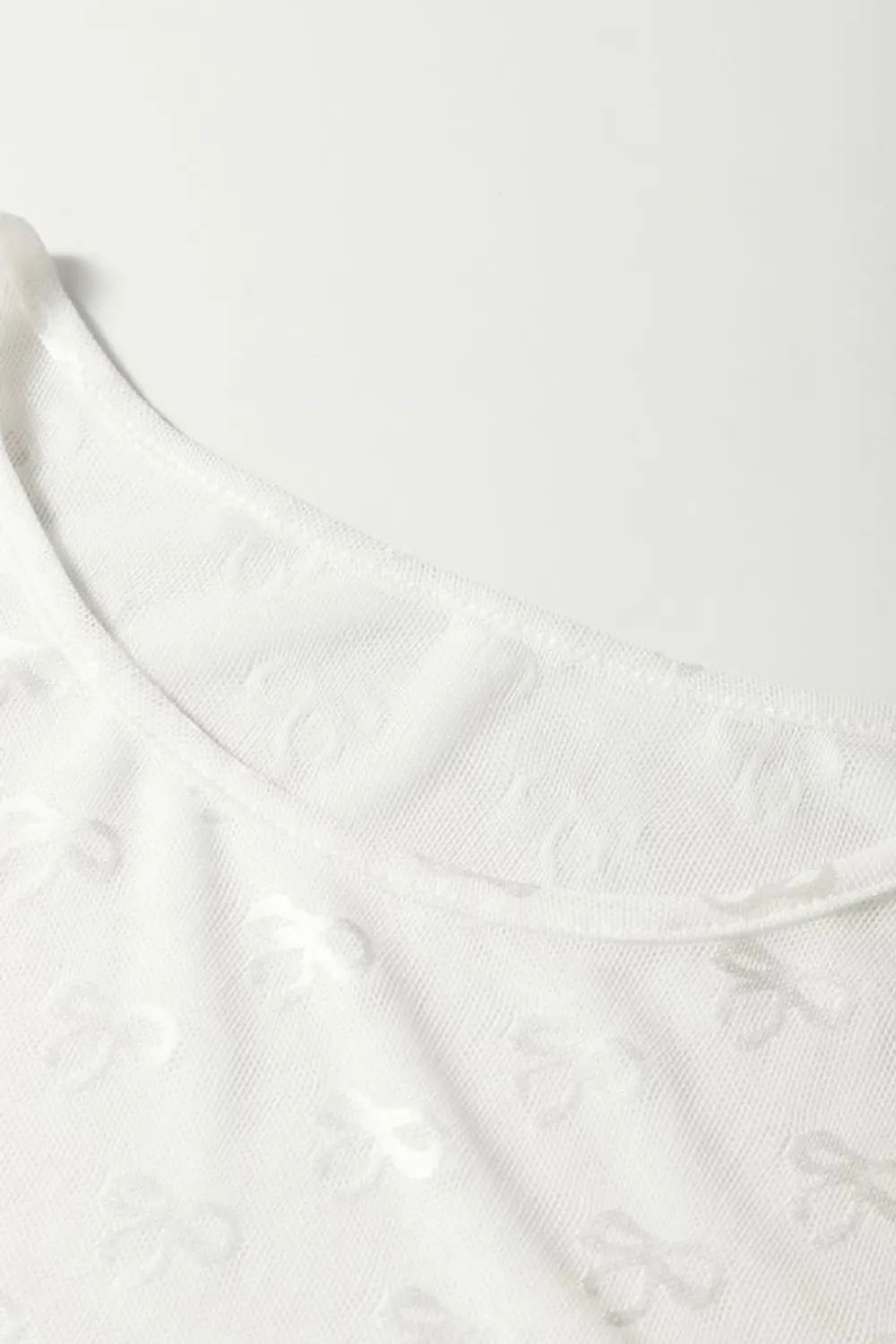 Outlet Dear-Lover Mesh Bow Pattern Long Sleeve Top White