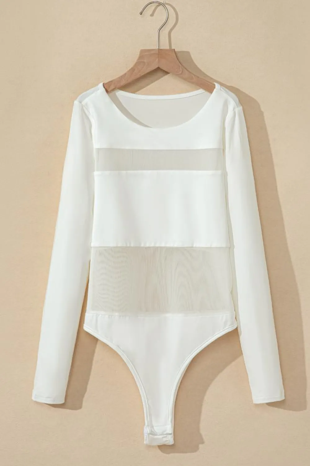 Best Dear-Lover Mesh Patchwork Long Sleeve Bodysuit White