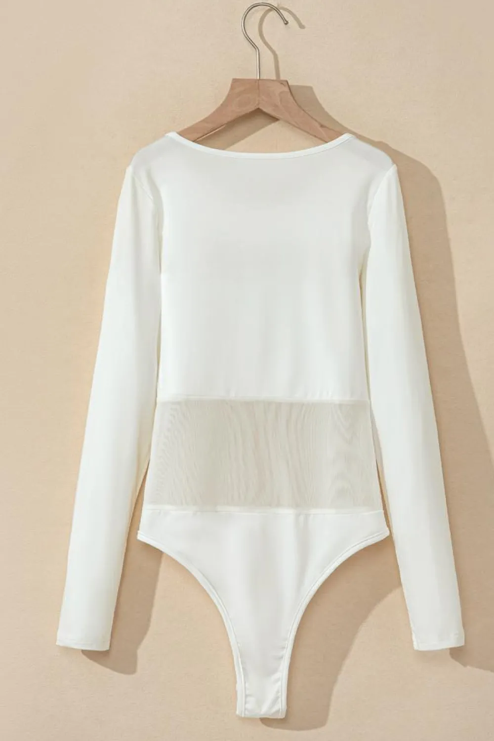 Best Dear-Lover Mesh Patchwork Long Sleeve Bodysuit White