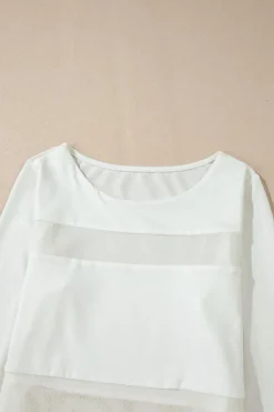Best Dear-Lover Mesh Patchwork Long Sleeve Bodysuit White
