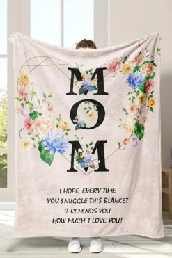 Hot Dear-Lover MOM Floral Print Flannel Blanket 130*150cm White