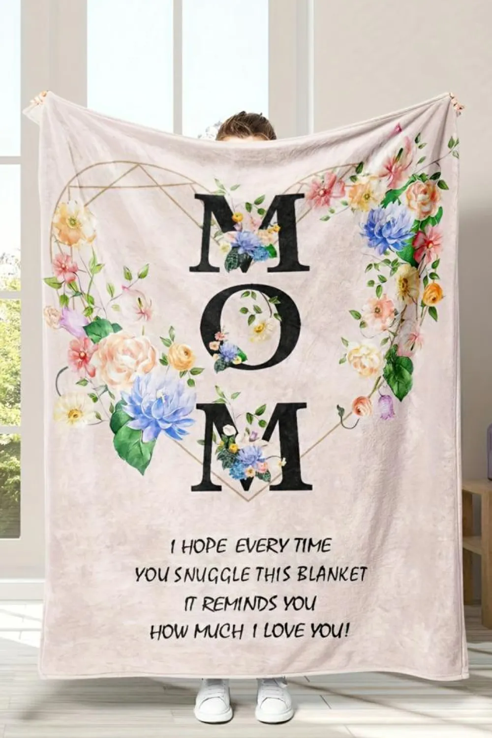 Hot Dear-Lover MOM Floral Print Flannel Blanket 130*150cm White