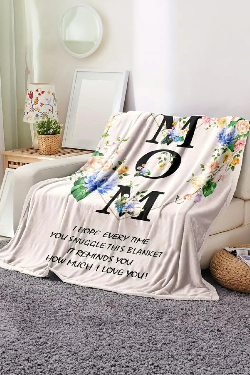 Hot Dear-Lover MOM Floral Print Flannel Blanket 130*150cm White