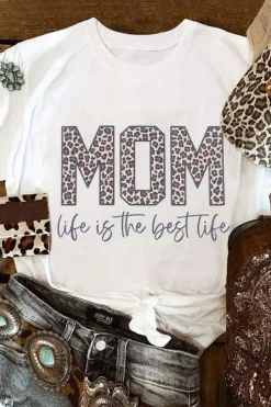 Fashion Dear-Lover MOM life is the best life Graphic T Shirt White