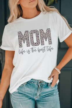 Fashion Dear-Lover MOM life is the best life Graphic T Shirt White