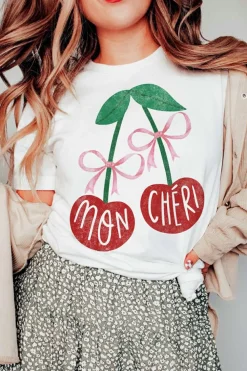 Hot Dear-Lover MON CHERI Cherry Graphic Crewneck T shirt White