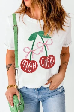 Hot Dear-Lover MON CHERI Cherry Graphic Crewneck T shirt White