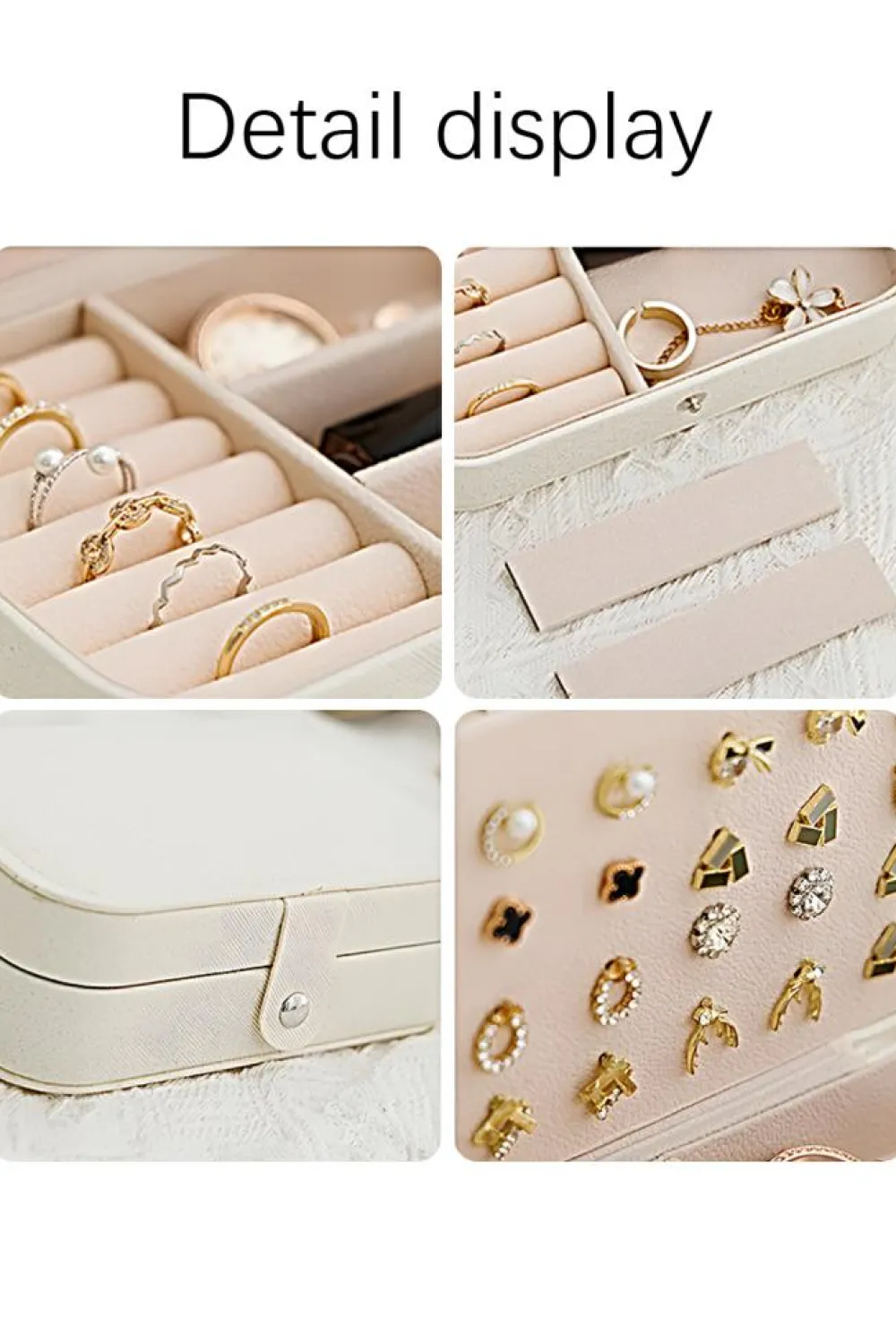 Best Dear-Lover Multi Layers Lint Lined Buttoned Closure Portable Jewelry Organizer White