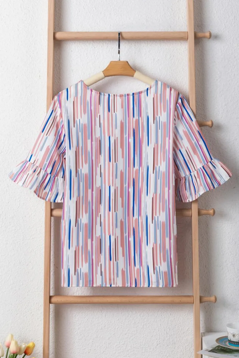 Outlet Dear-Lover Multicolor Striped Splash Half Sleeve Blouse White