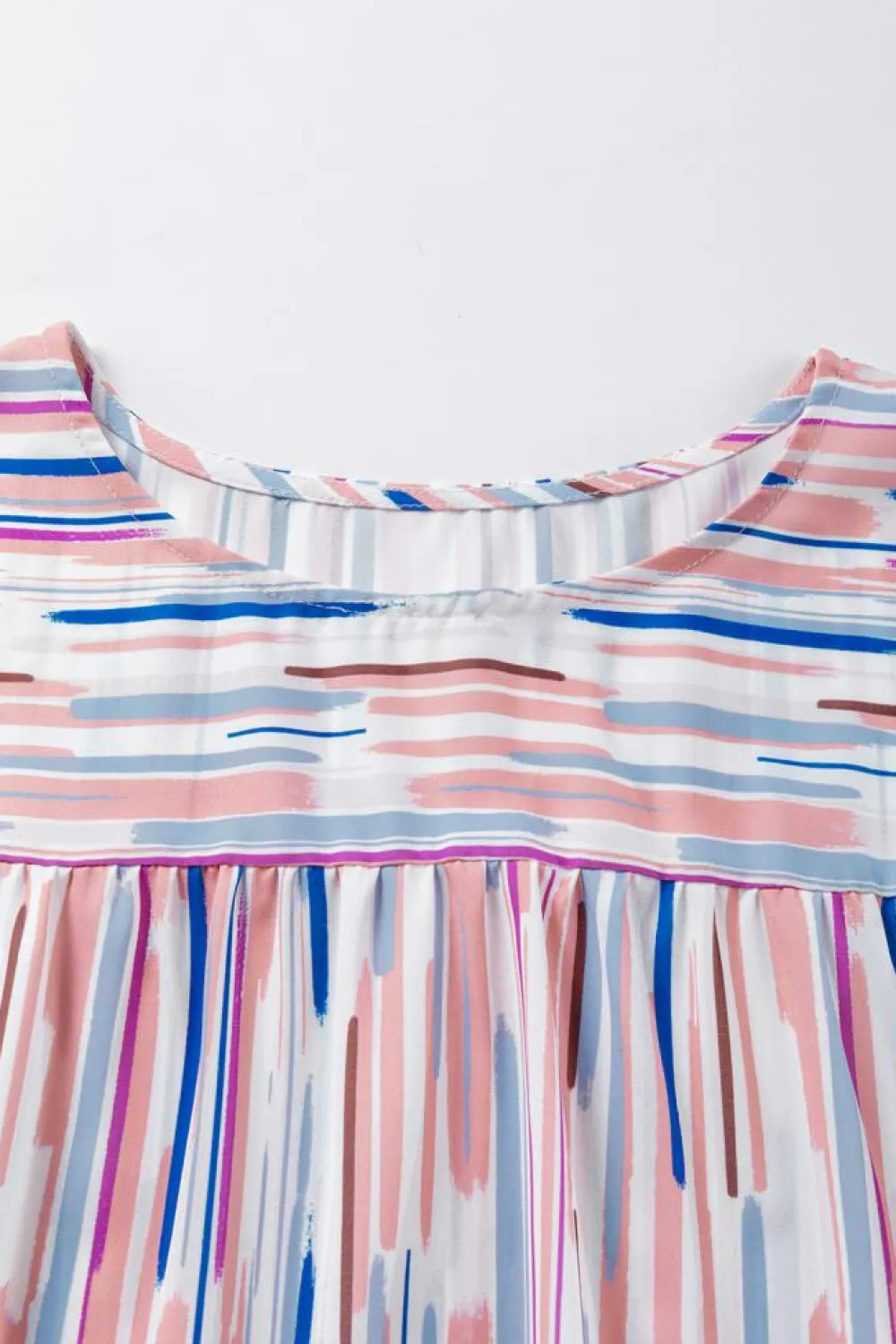 Outlet Dear-Lover Multicolor Striped Splash Half Sleeve Blouse White