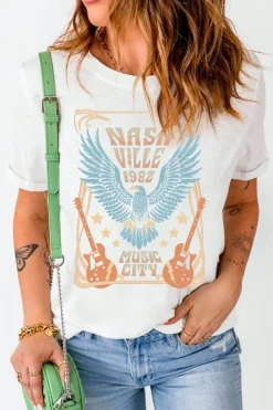 Discount Dear-Lover NASHVILLE 1982 MUSIC CITY Casual T Shirt White