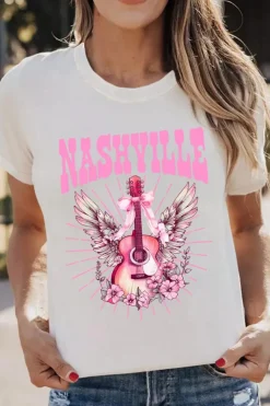 Discount Dear-Lover NASHVILLE Guitar Graphic Music Festival T Shirt White