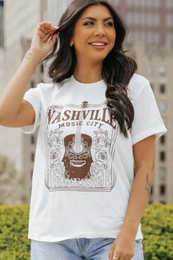 Hot Dear-Lover NASHVILLE MUSIC CITY Graphic Crew Neck Tee White