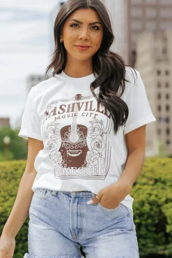 Hot Dear-Lover NASHVILLE MUSIC CITY Graphic Crew Neck Tee White