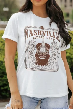 Hot Dear-Lover NASHVILLE MUSIC CITY Graphic Crew Neck Tee White