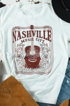 Hot Dear-Lover NASHVILLE MUSIC CITY Graphic Crew Neck Tee White