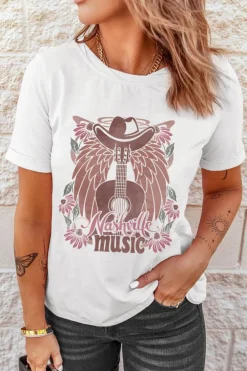 Best Dear-Lover Nashville Music Cowboy Hat Guitar Graphic Tee White