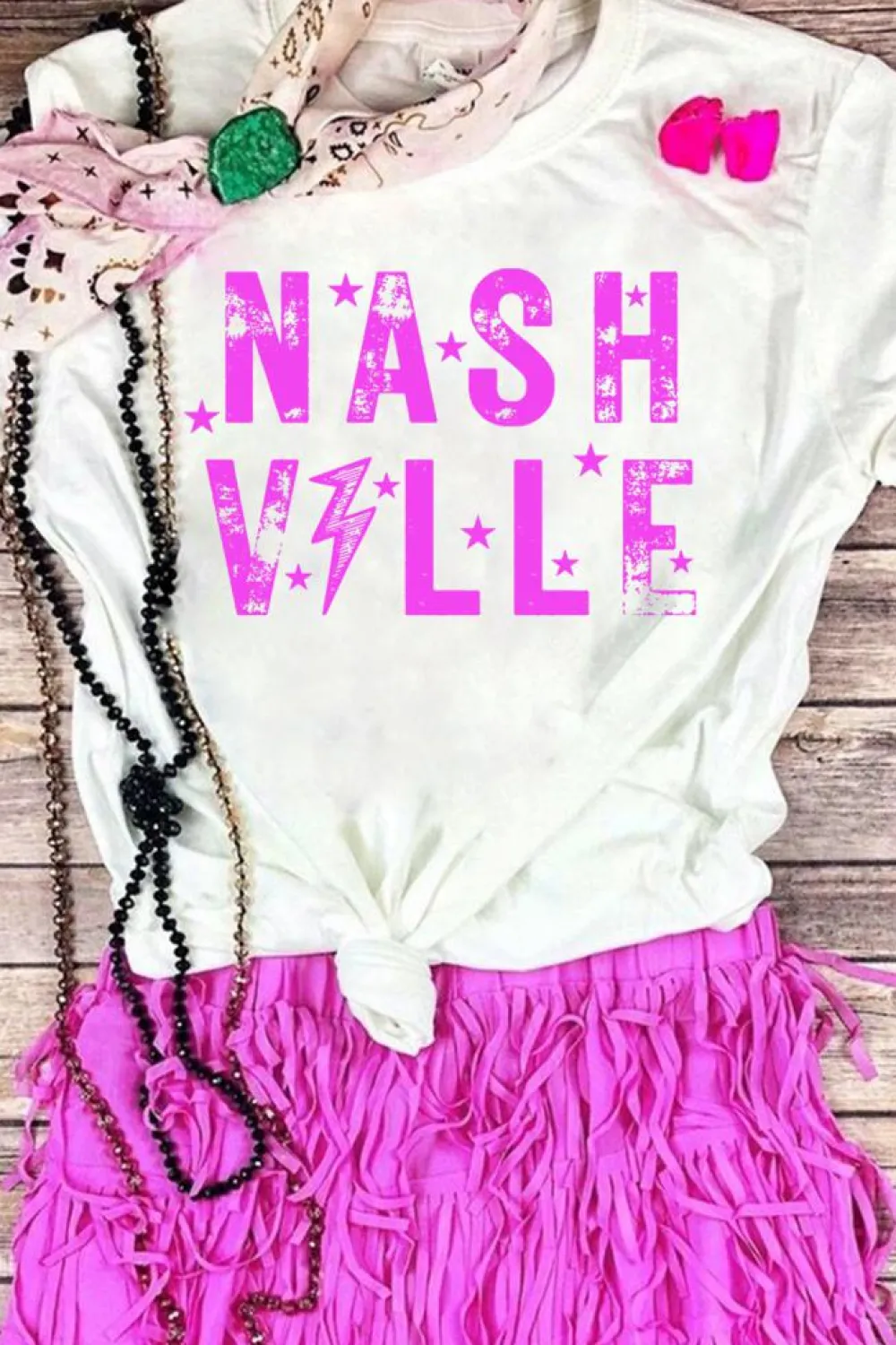Fashion Dear-Lover NASHVILLE Star Graphic Crewneck T Shirt White