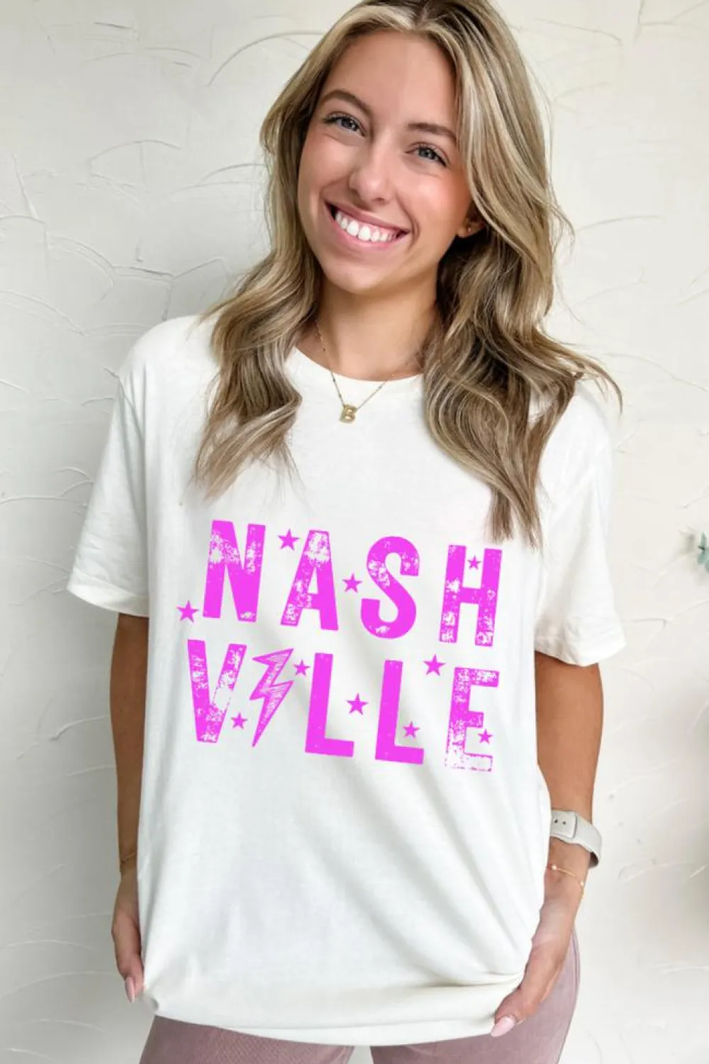 Fashion Dear-Lover NASHVILLE Star Graphic Crewneck T Shirt White