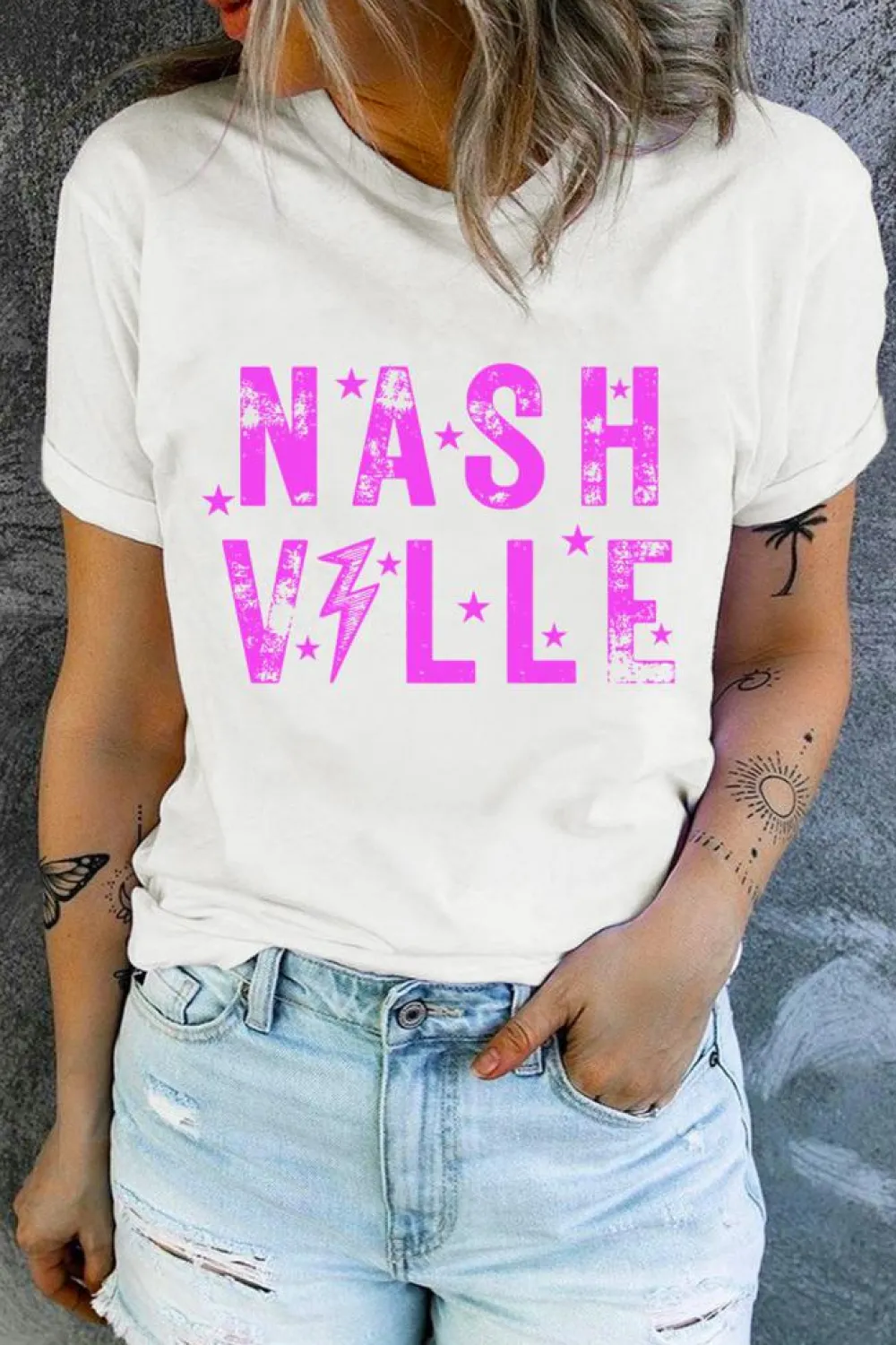 Fashion Dear-Lover NASHVILLE Star Graphic Crewneck T Shirt White