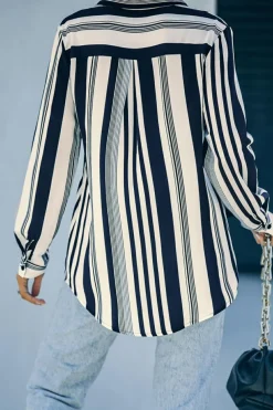 Best Dear-Lover Navy Striped Modern Women Shirt White
