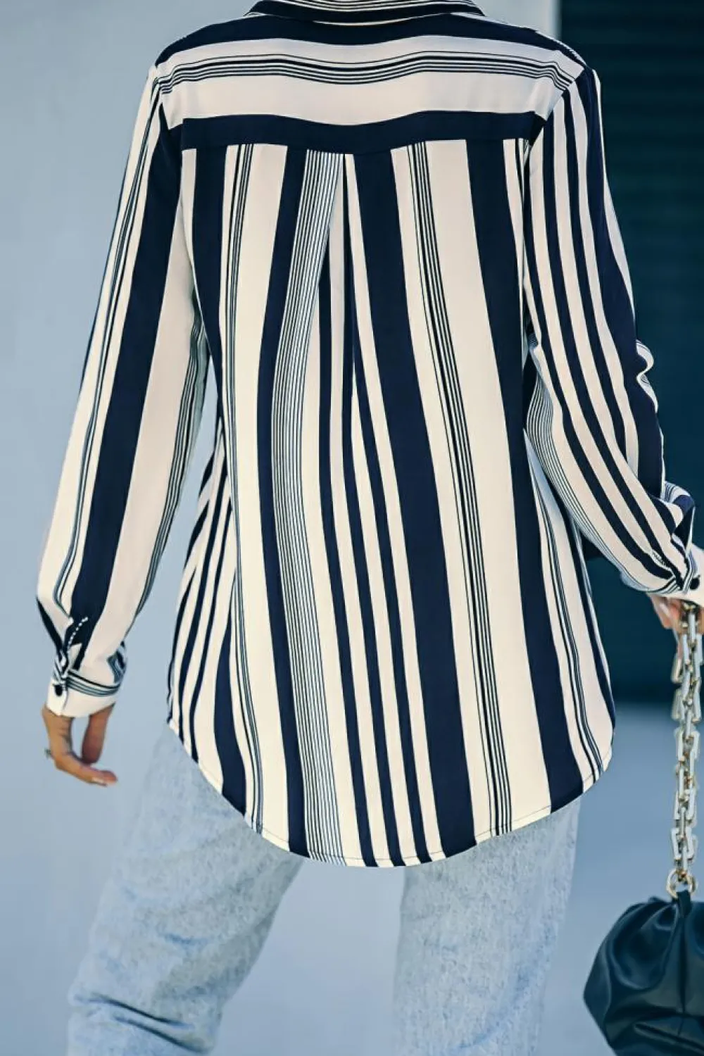 Best Dear-Lover Navy Striped Modern Women Shirt White
