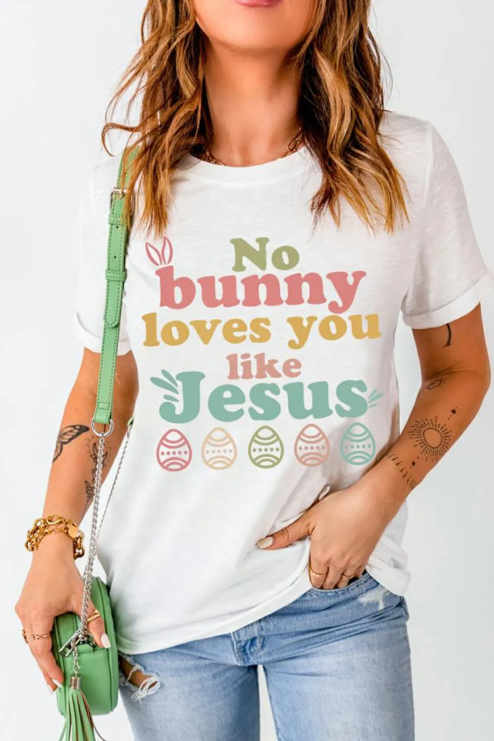 Clearance Dear-Lover No bunny loves you like Jesus Graphic Easter Day T-shirt White