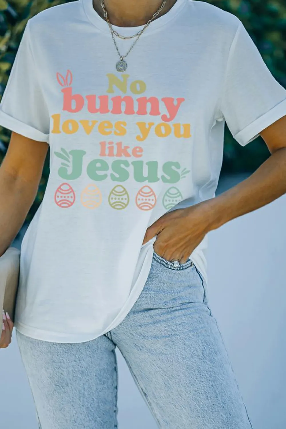 Clearance Dear-Lover No bunny loves you like Jesus Graphic Easter Day T-shirt White