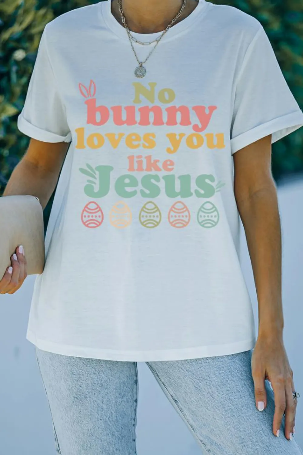 Clearance Dear-Lover No bunny loves you like Jesus Graphic Easter Day T-shirt White