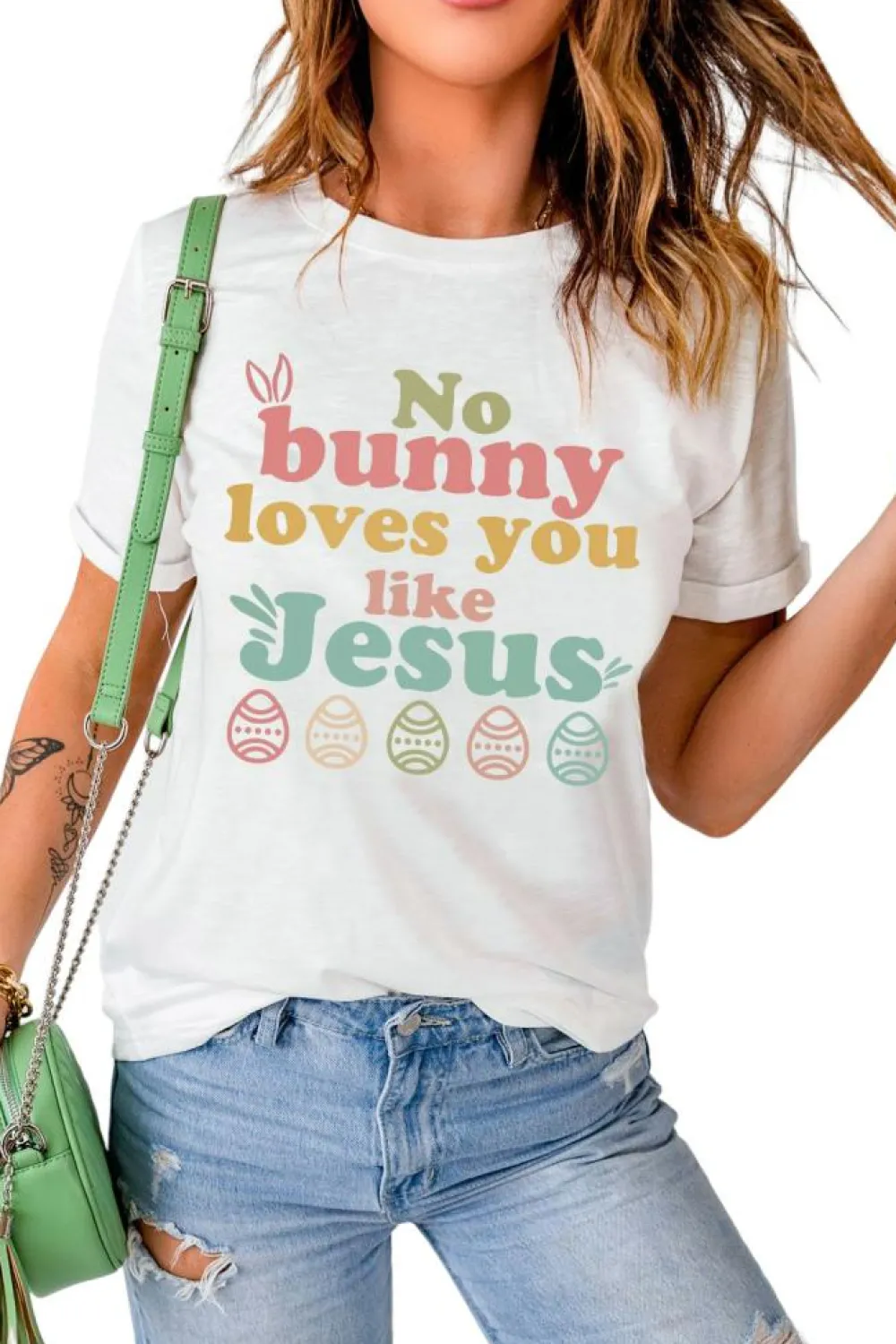 Clearance Dear-Lover No bunny loves you like Jesus Graphic Easter Day T-shirt White