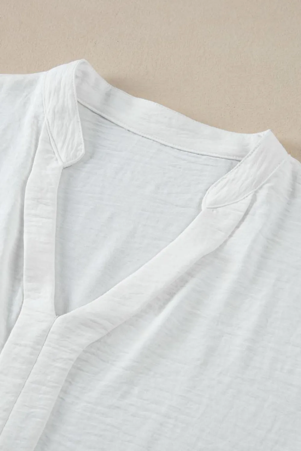 Fashion Dear-Lover Notched Neck Batwing Sleeve Lightweight Blouse White