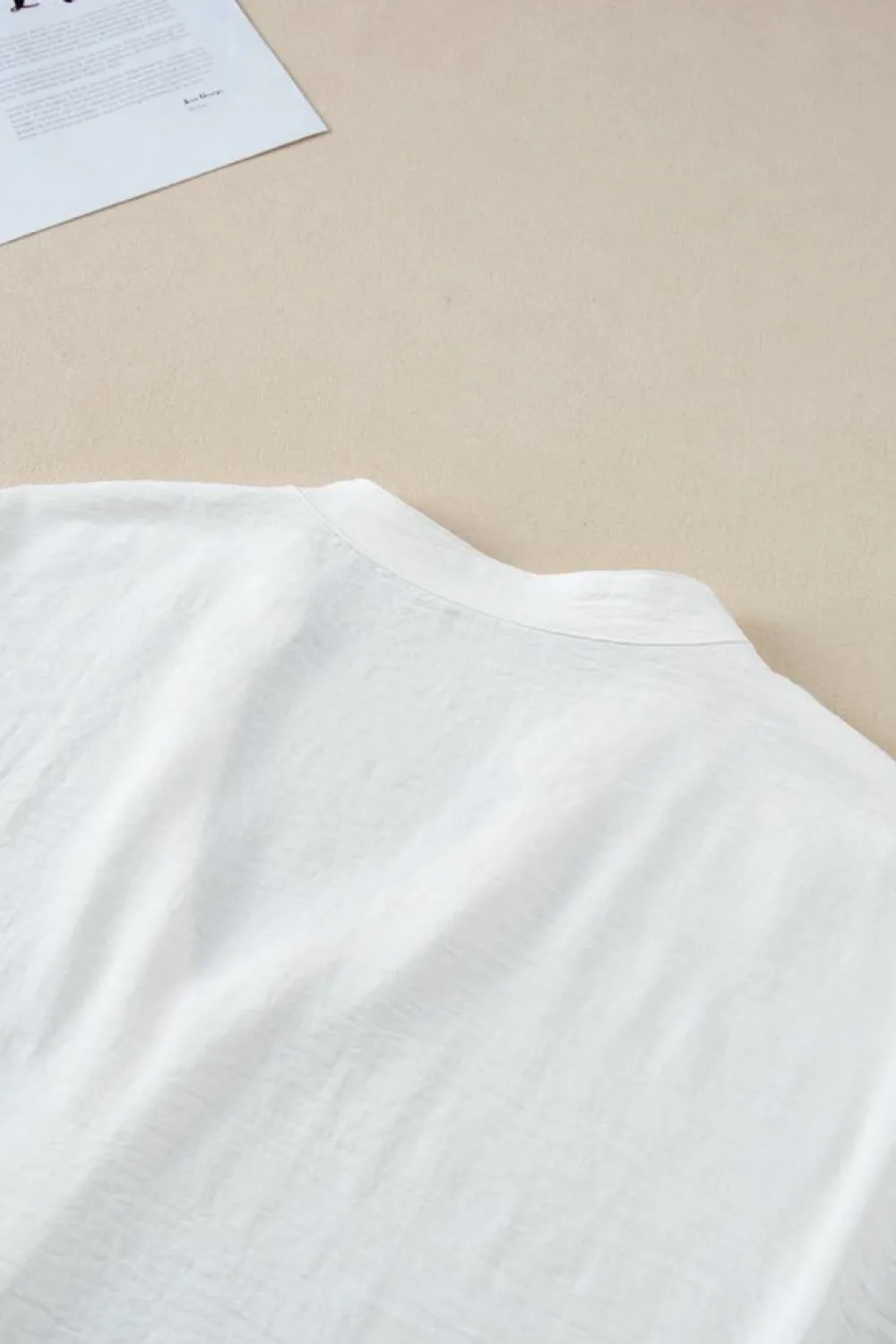 Fashion Dear-Lover Notched Neck Batwing Sleeve Lightweight Blouse White