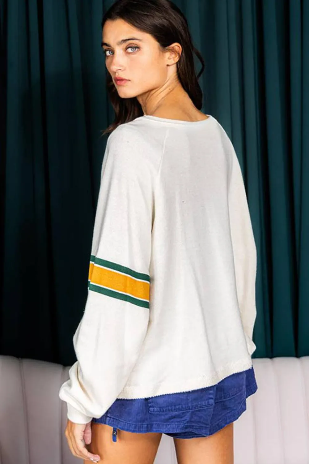 Best Dear-Lover Number 76 Printed Retro Sporty Long Sleeve Top White