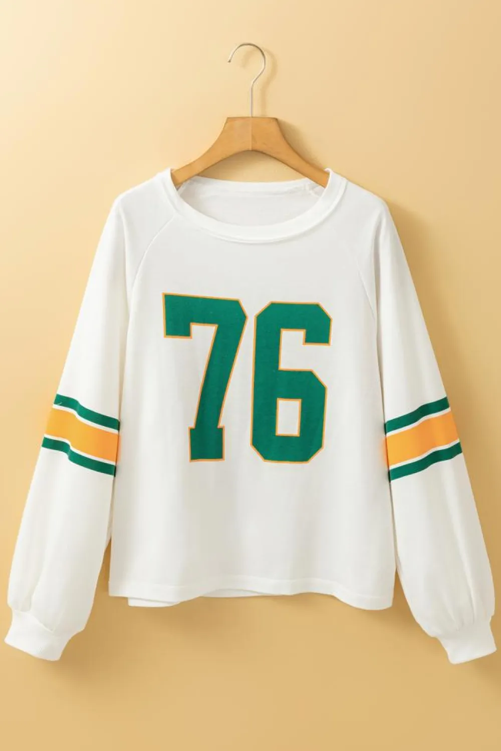 Best Dear-Lover Number 76 Printed Retro Sporty Long Sleeve Top White