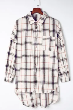 Outlet Dear-Lover Oversized Plaid Pattern Shacket with Slits White