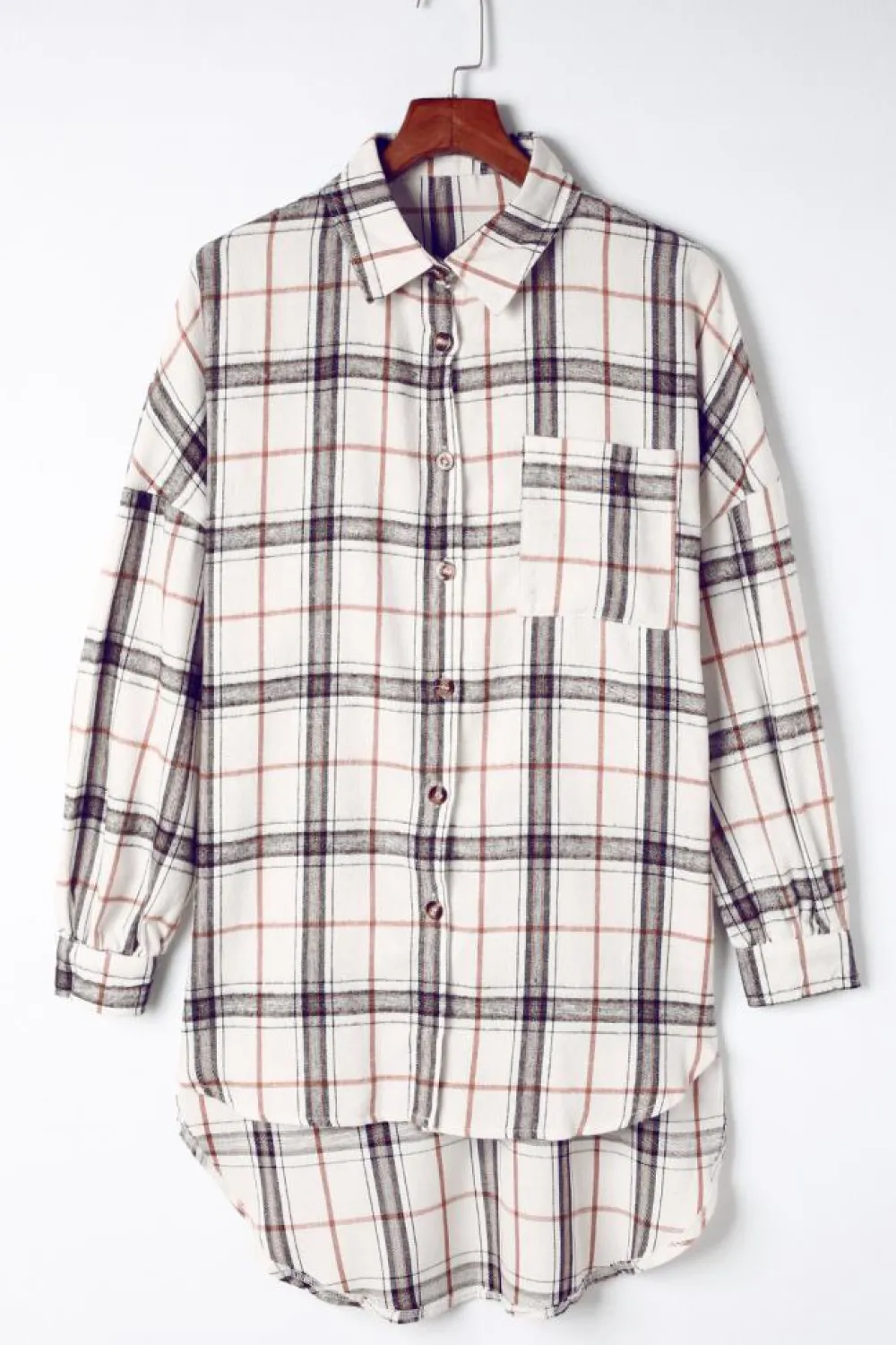 Outlet Dear-Lover Oversized Plaid Pattern Shacket with Slits White