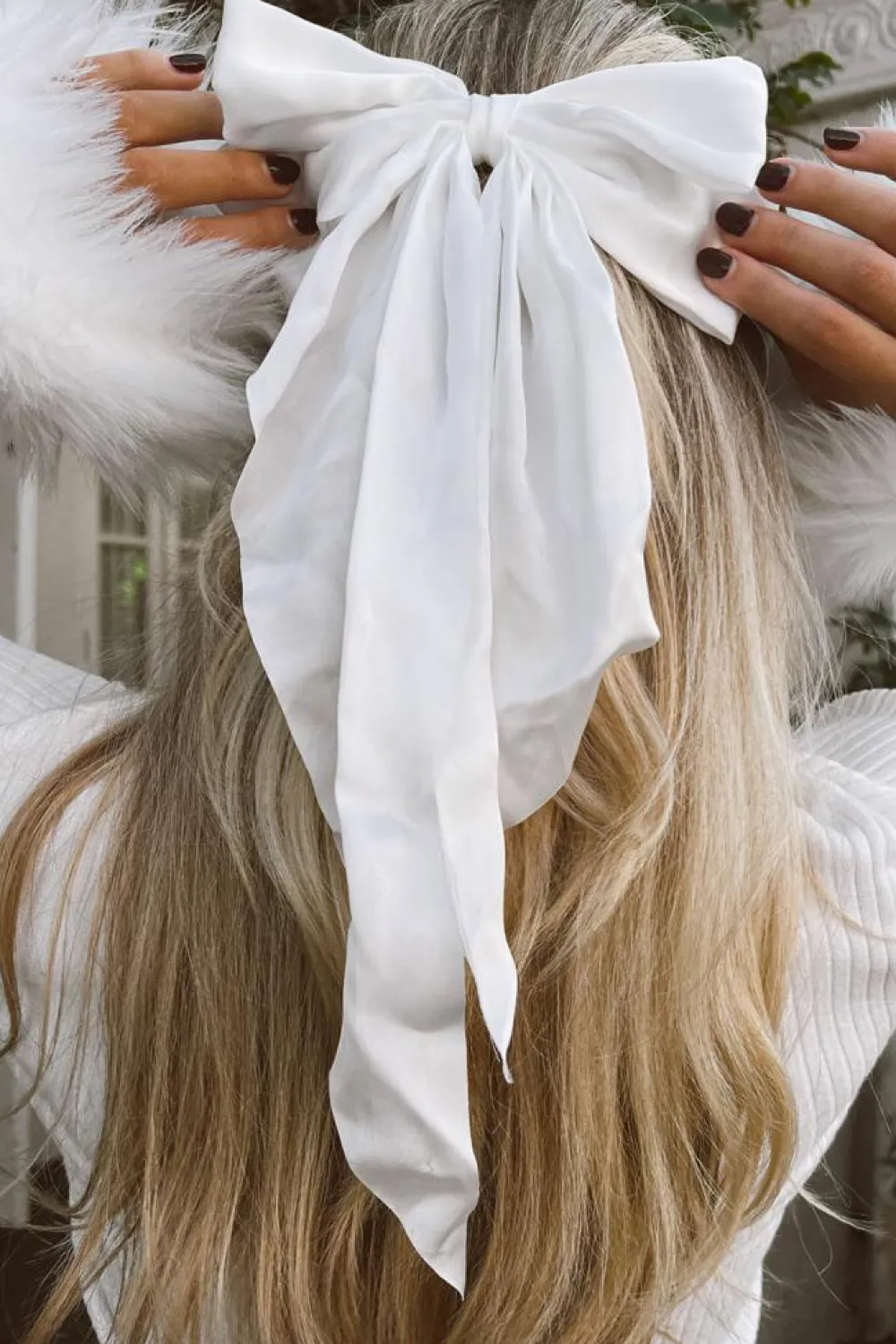 Online Dear-Lover Oversized Ribbon Bowknot Satin Hair Clip White